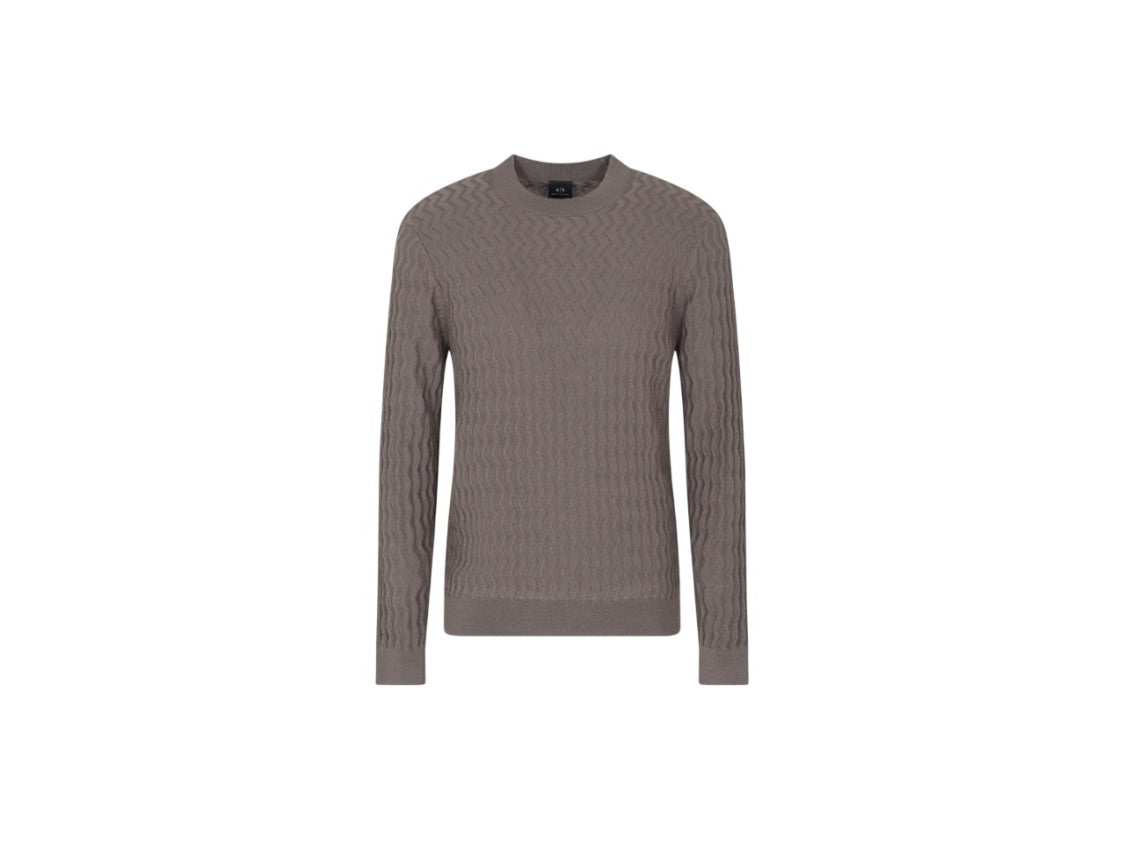 Armani Exchange Textured Knit Crewneck Sweater With Ribbed Details