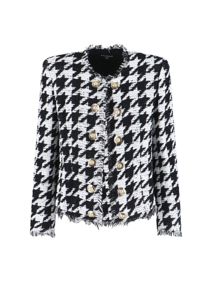 Balmain Classic Houndstooth Jacket With Gold-Tone Accents