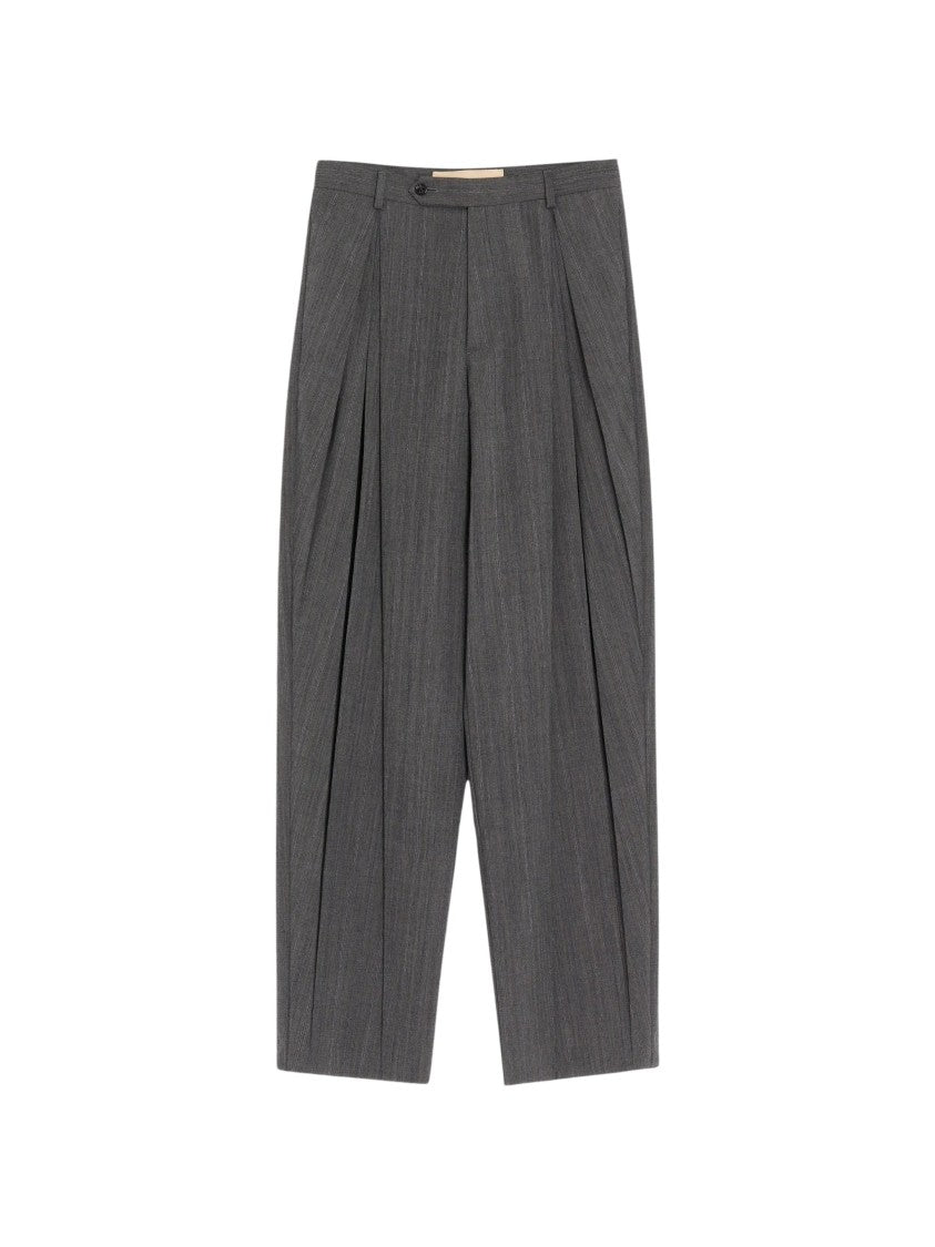 Valentino Pinstripe Wool Trousers With Front Pleats And Concealed Closure