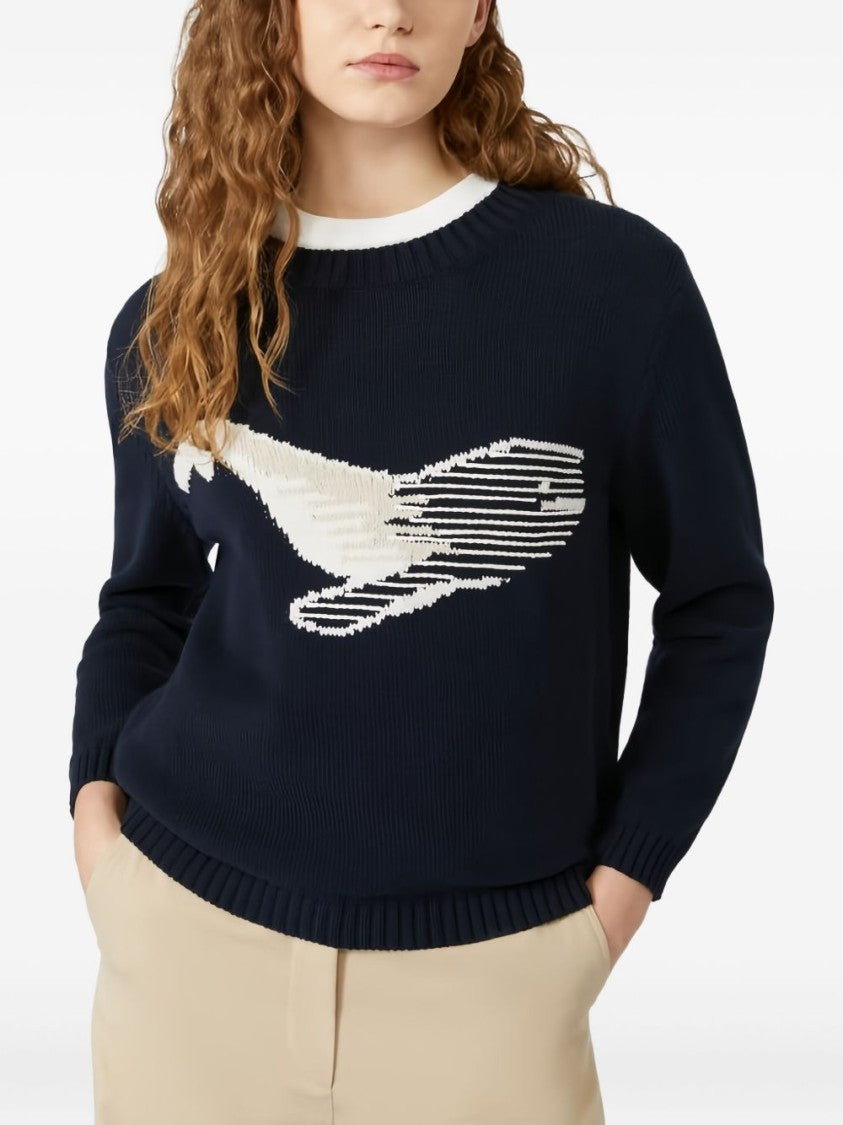 Max Mara Navy Blue Abstract Whale Motif Sweater