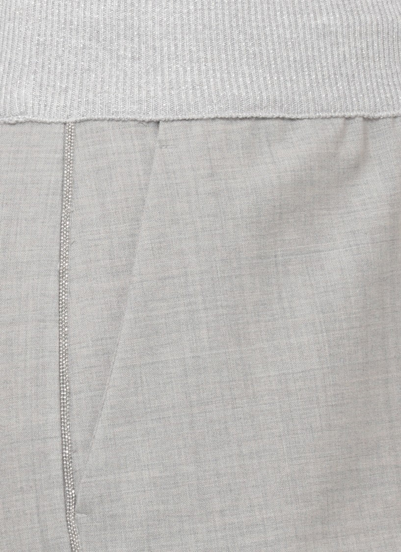 Panicale Grey Virgin Wool Light Point Detail Straight-Leg Pants