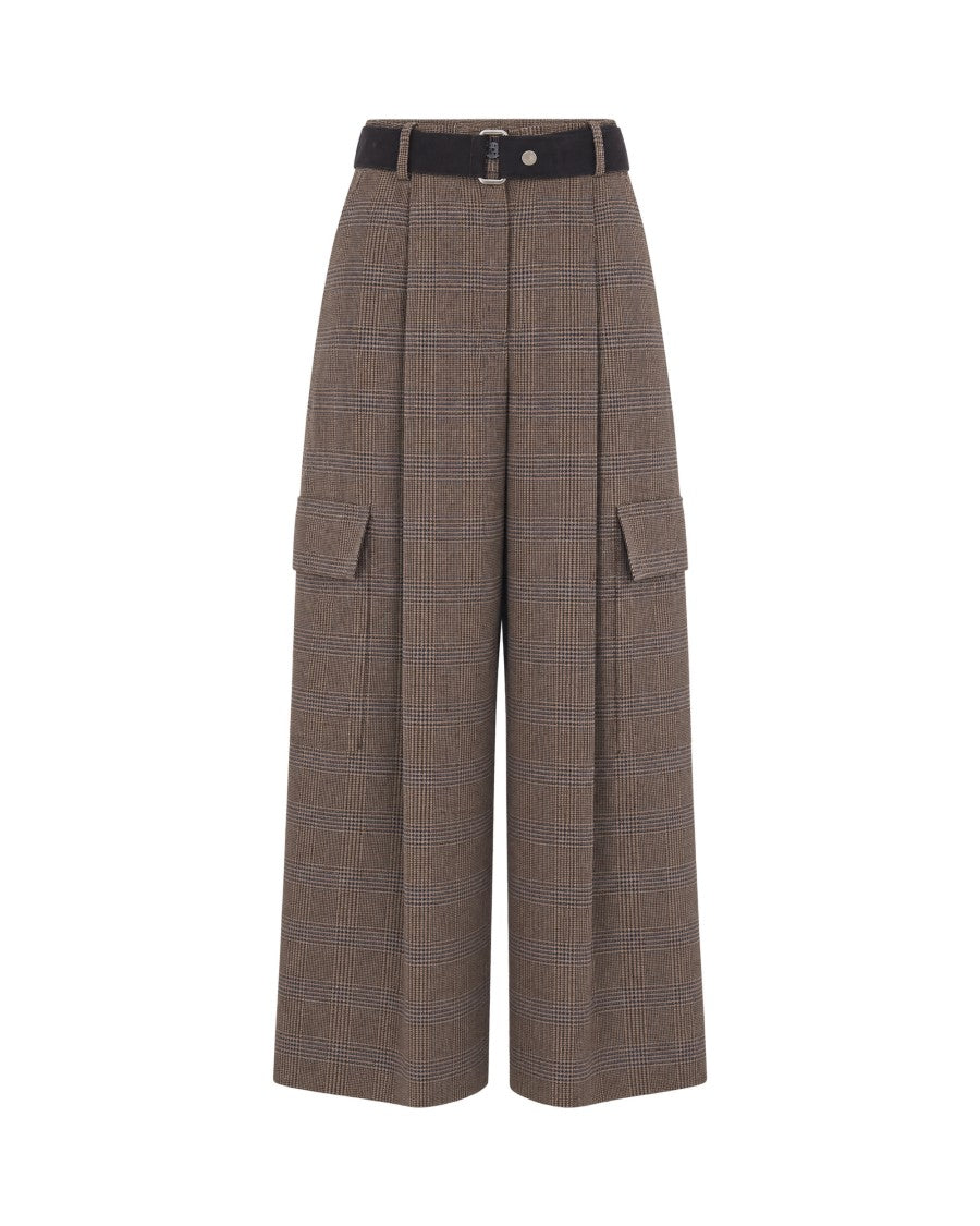 P.A.R.O.S.H. Marrone Prince Of Wales Wide-Leg Belted Pants