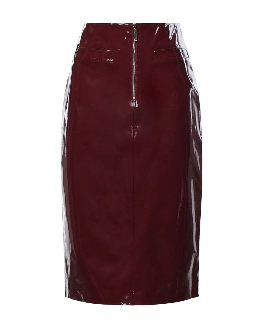 Self-Portrait Glossy Back Slit Faux Leather Midi Skirt