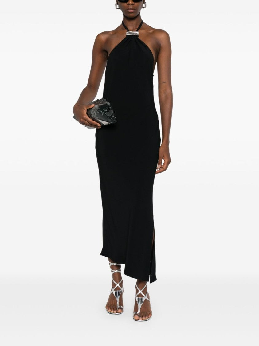 The Attico Asymmetric Hem Black Midi Dress With Halter Neck