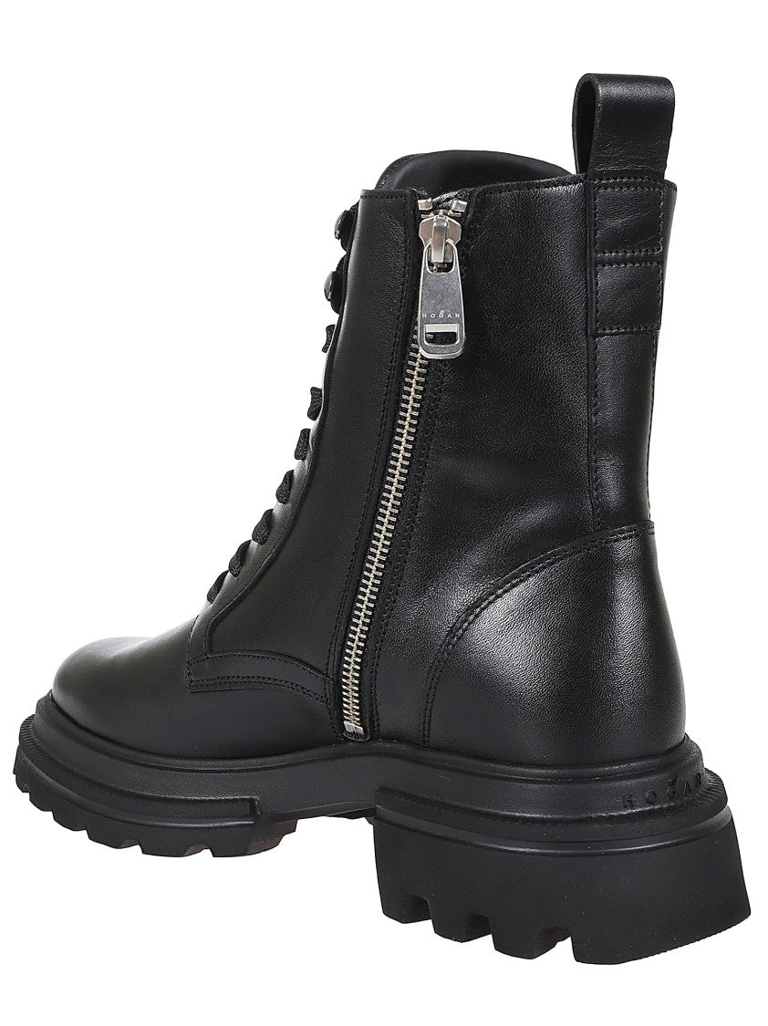 Hogan H674 Lace-Up Leather Ankle Boots