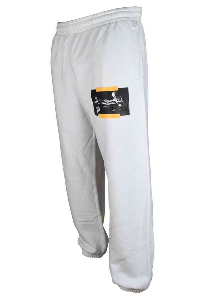 Off-White Straight-Cut Jogging Pants With Diagonal Stripes And Graphic Appeal