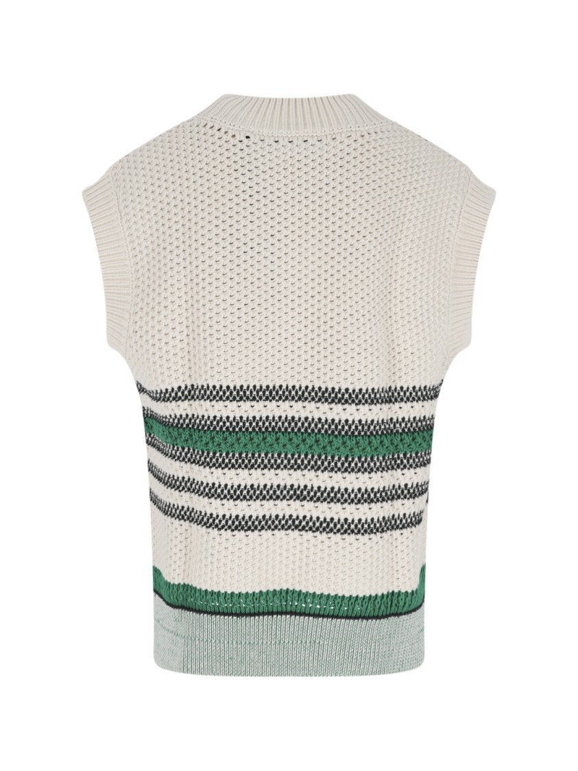 Lacoste Multicolor Striped Piquet Cotton Blend Vest