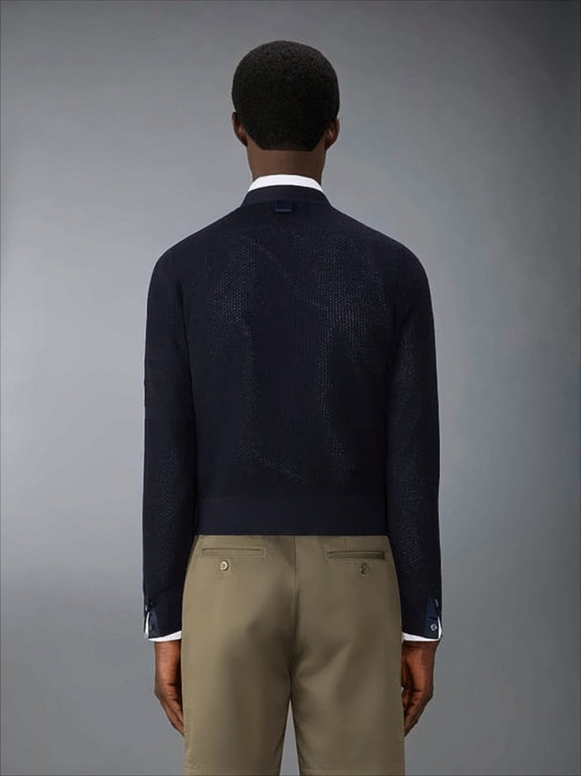 Thom Browne Finely Knit Black Cardigan With Tailored Fit