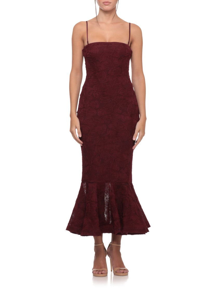 Rotate Burgundy Mermaid Dress With Fabric Flower Embellishments