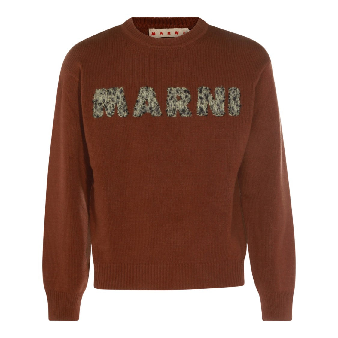 Marni Textured Brown Knit Sweater With Contrasting Lettering