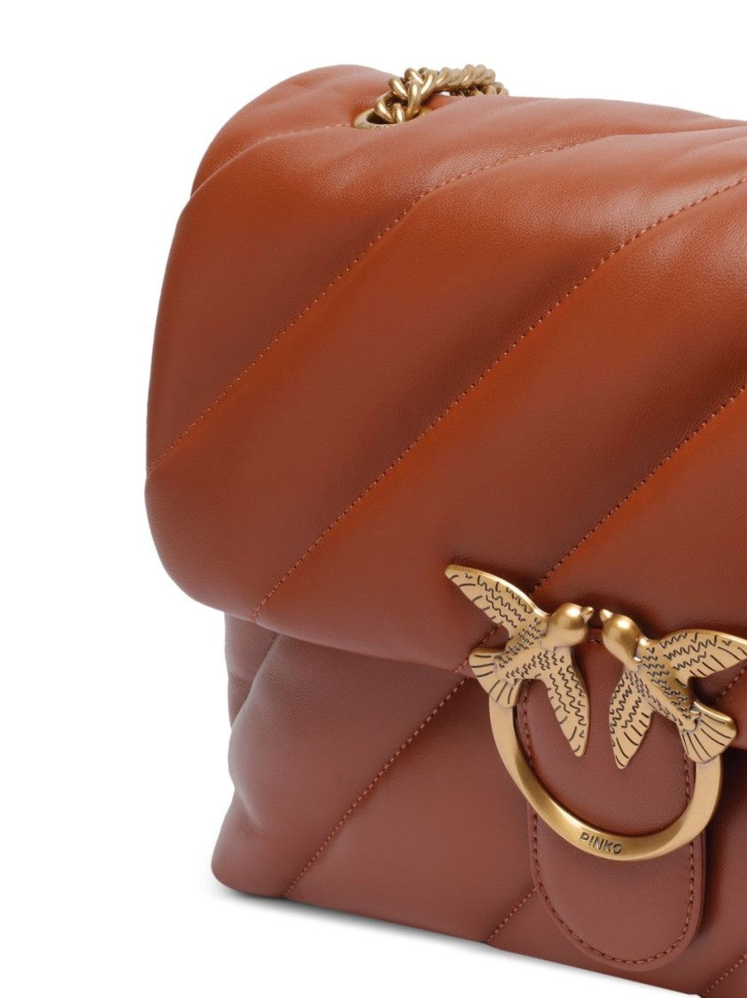 Pinko Slanted-Quilted Shoulder Bag With Gold Emblem