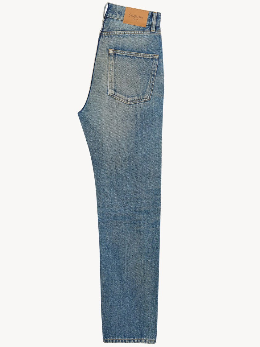 Saint Laurent Mid-Blue Straight-Leg Denim Jeans With Faded Wash
