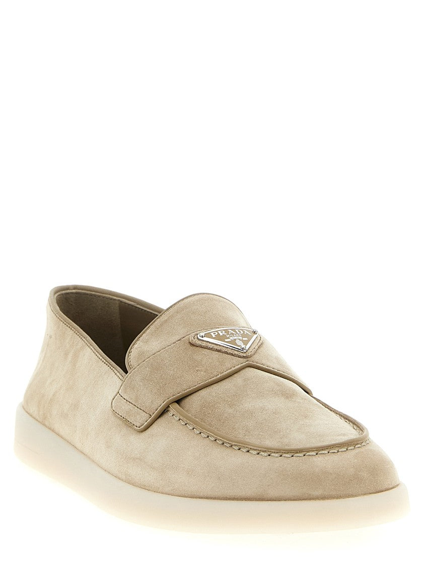Prada Minimalistic Suede Loafers With Enamel Logo