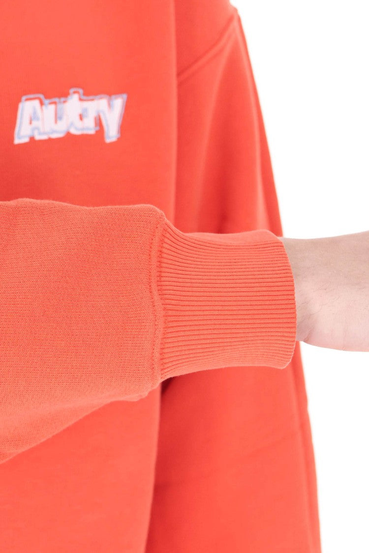 Autry Coral Red Central Logo Cotton Crewneck Sweatshirt