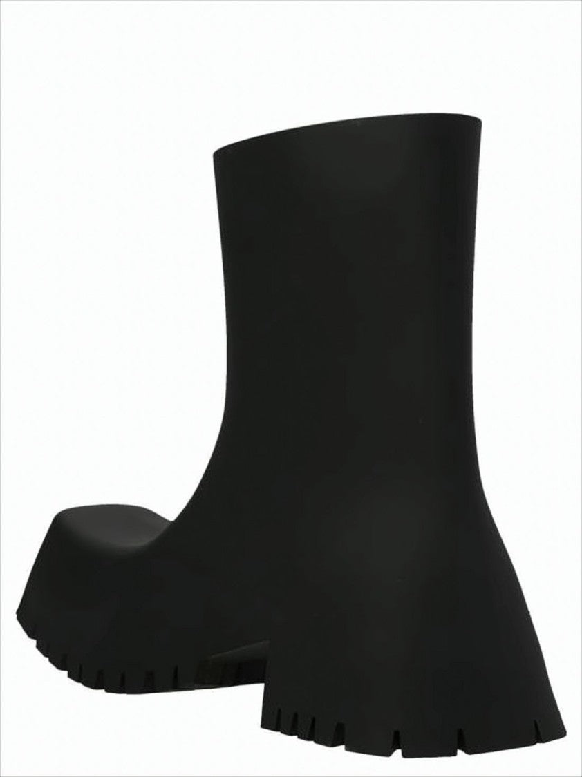 Balenciaga Matte Black Mid-Calf Boots With Chunky Sole And Square Toe