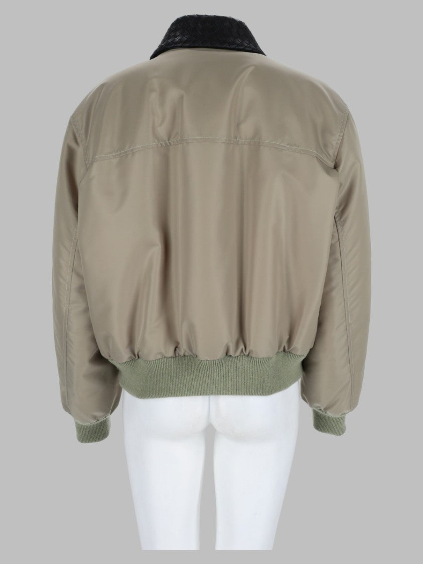Bottega Veneta Green Boxy Textured Collar Polyamide Jacket
