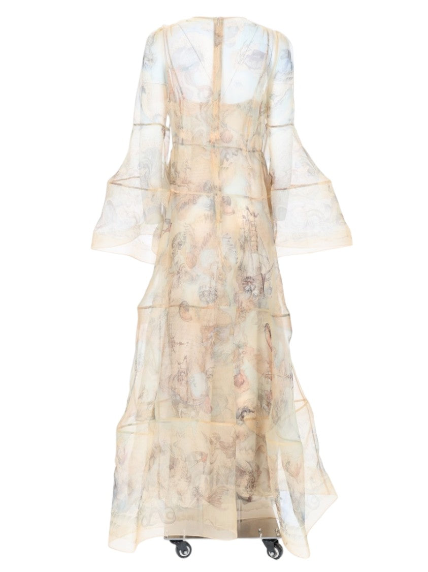 Zimmermann Ethereal Maxi Dress In Sheer Silk With Bell Sleeves