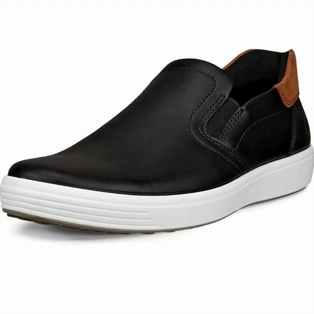 Ecco Slip-On Black Leather Sneakers With Contrasting Heel Tab