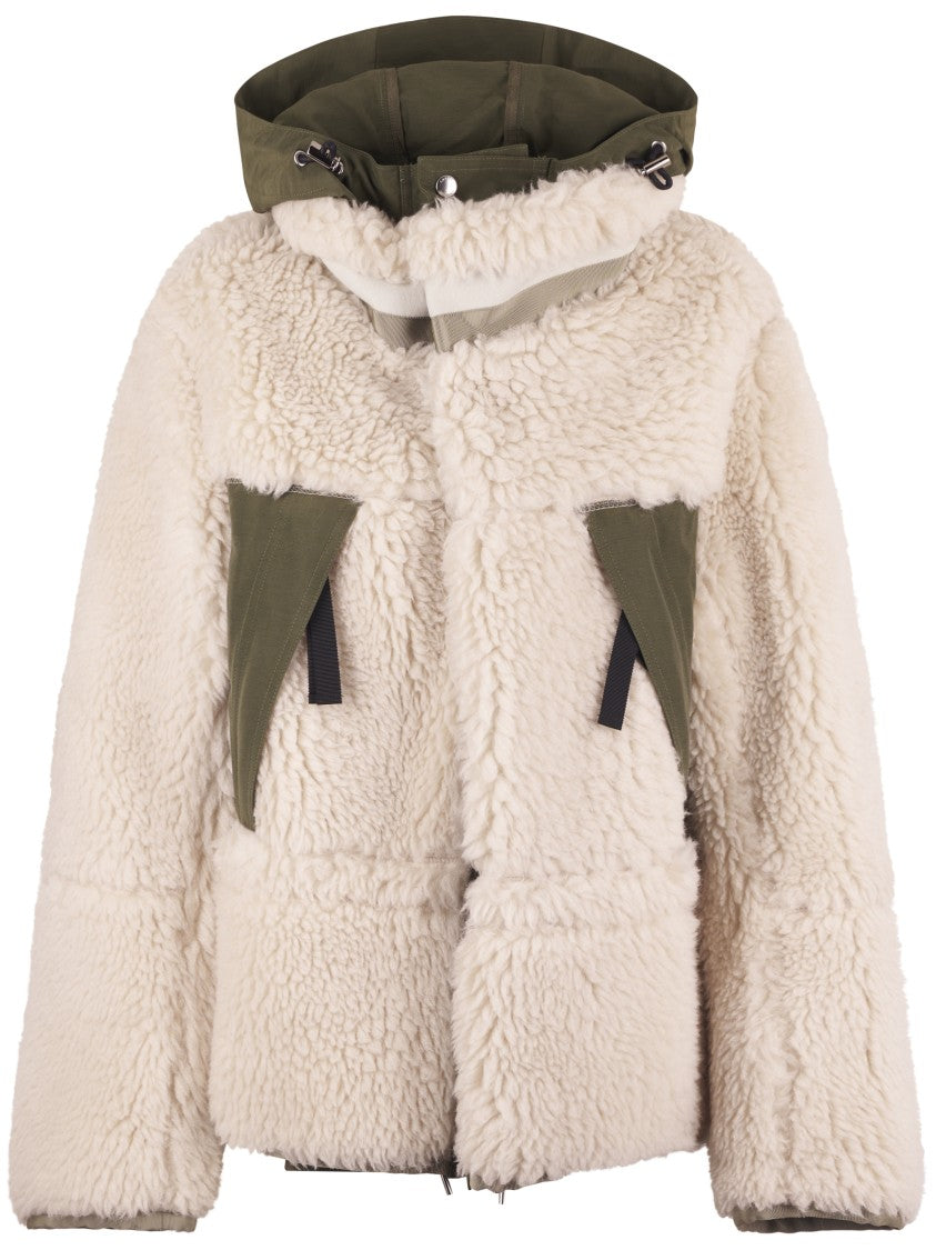 Sacai Grosgrain-Trim Faux Shearling Blouson Jacket