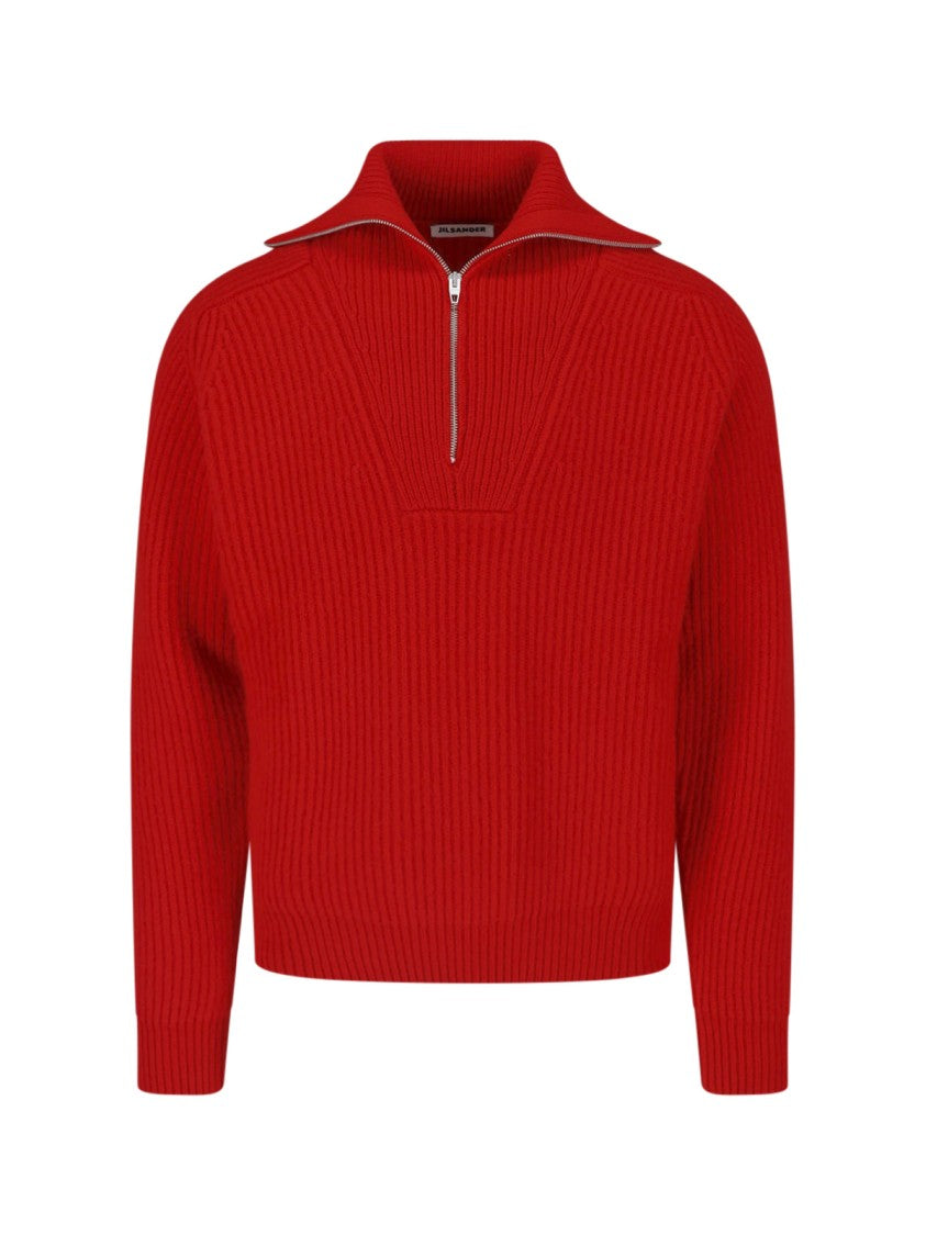 Jil Sander Cropped Ribbed Knit Sweater With Half-Zip Closure
