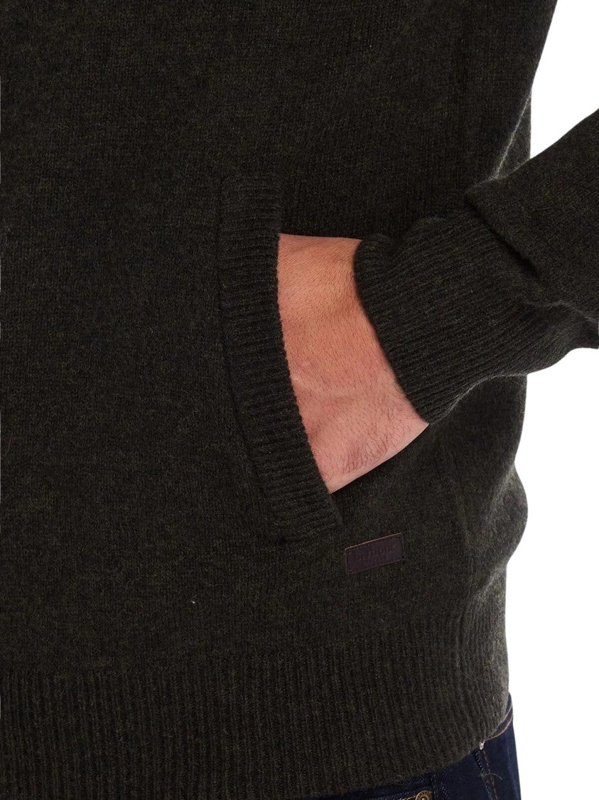 Barbour Dark Knit Zip-Through Sweater With Ribbed Collar And Elbow Patches