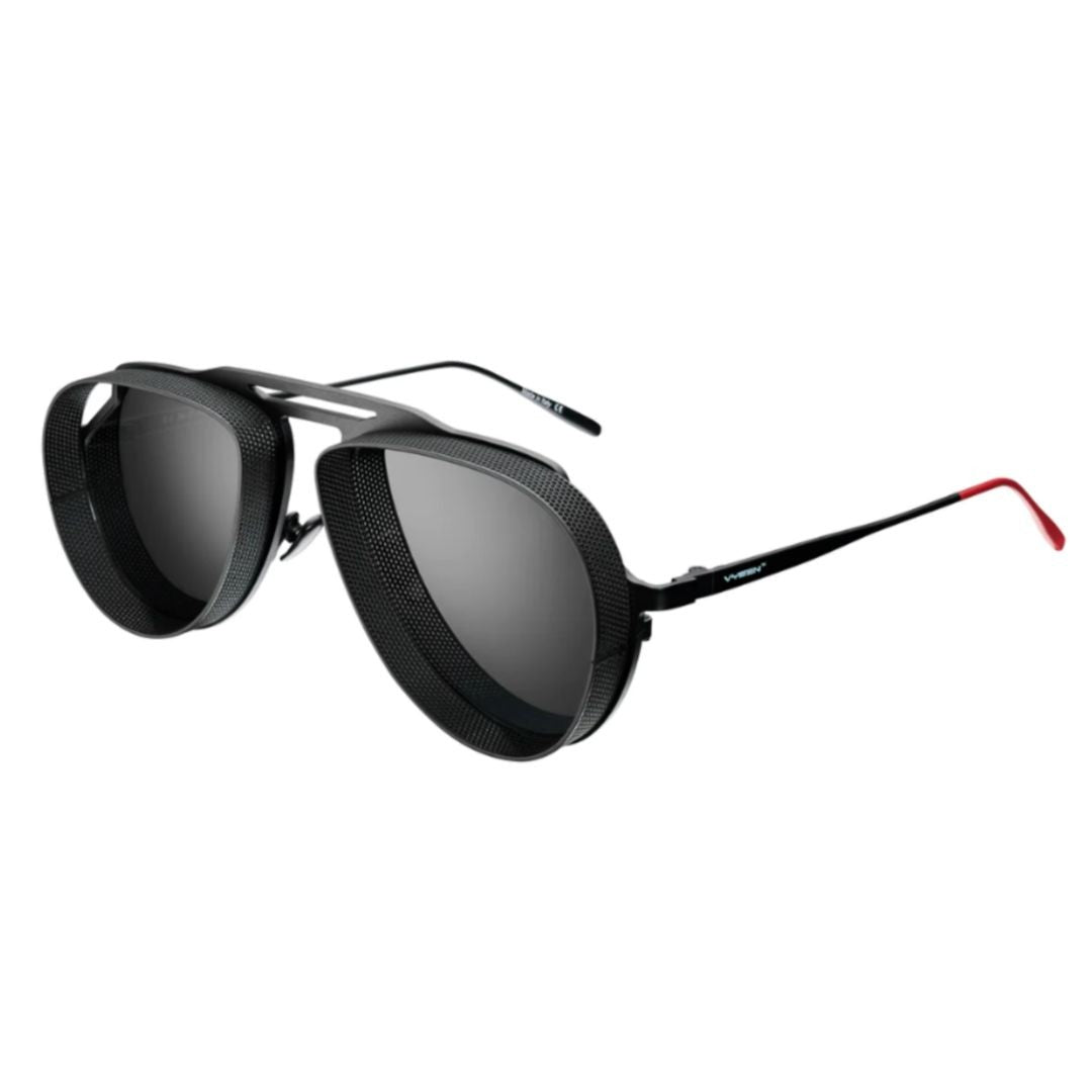 Vysen Tom T-1 Aviator-Style Black Sunglasses With Textured Side Shields
