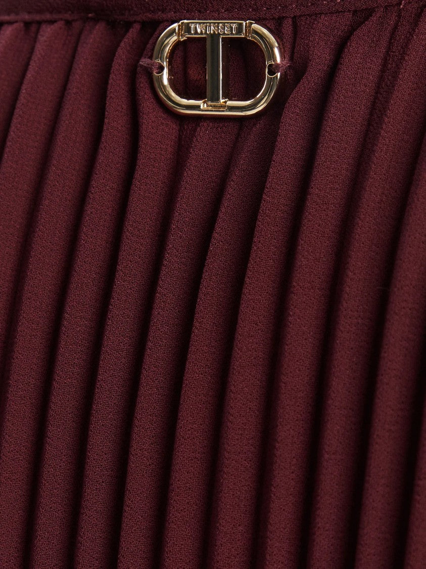 Twin-Set Burgundy Midi Dress With Deep V-Neckline