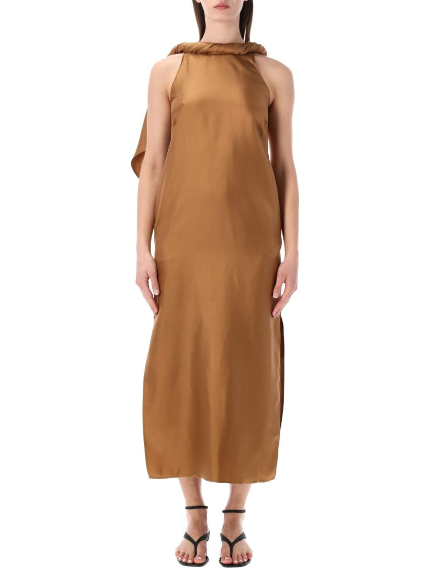 Loulou Studio Susan Silk Twill Twisted Collar Dress