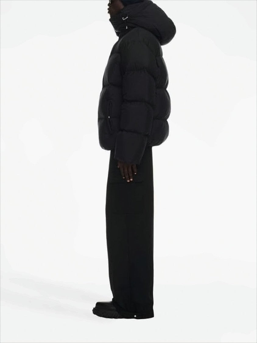 Off-White Boxy Black Puffer Jacket With High Collar And Hood