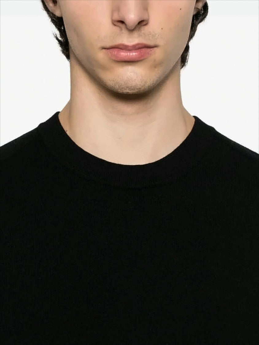 Stone Island Crew Neck Black Wool Blend Sweater