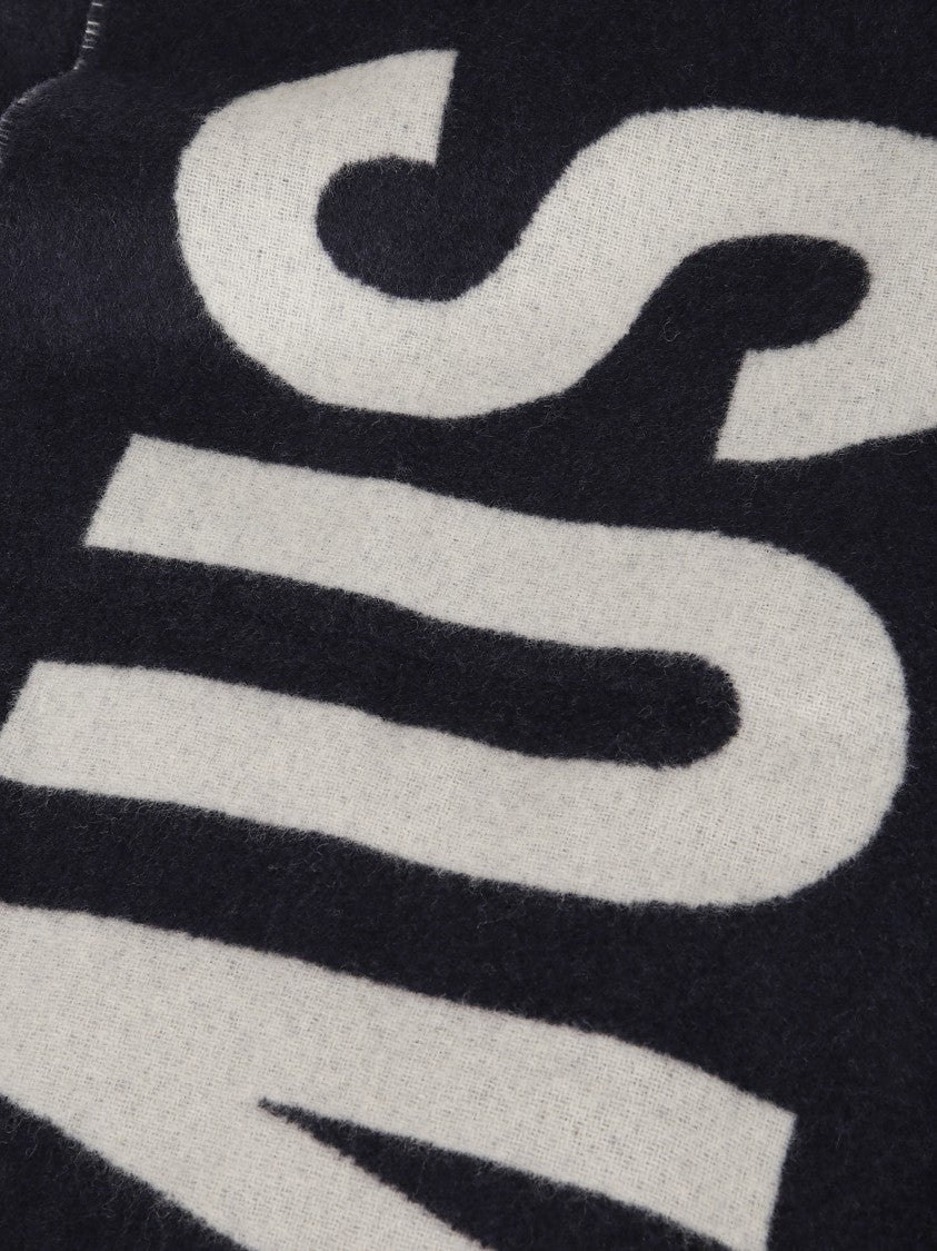 Jacquemus Navy Wool Scarf With Bold White Lettering