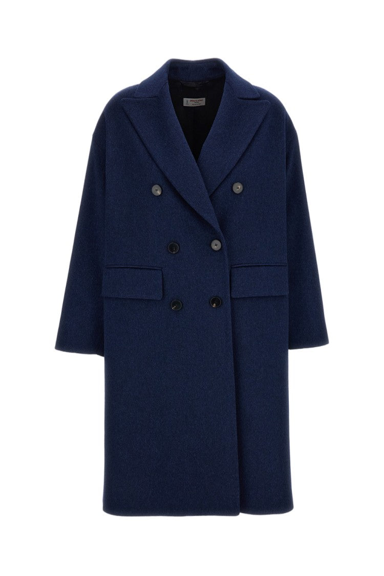 Alberto Biani Blue Double-Breasted Wool Coat