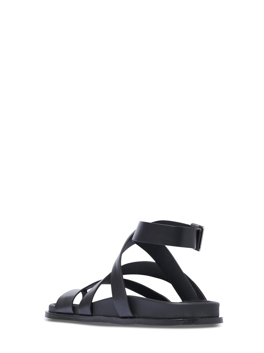 Alohas Minimalist Black Leather Sandals With Adjustable Ankle Strap