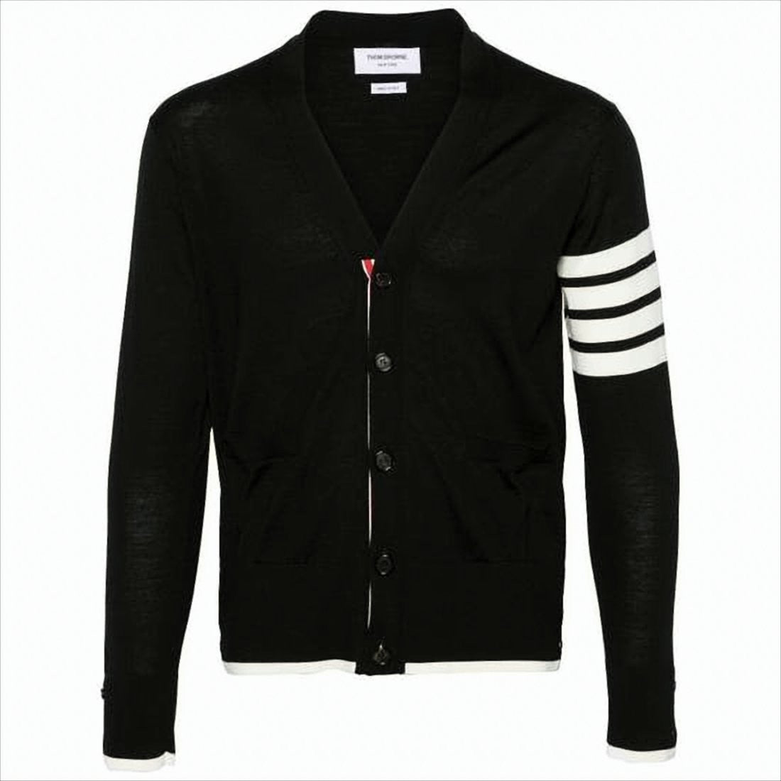 Thom Browne Black Wool Cardigan With V-Neck