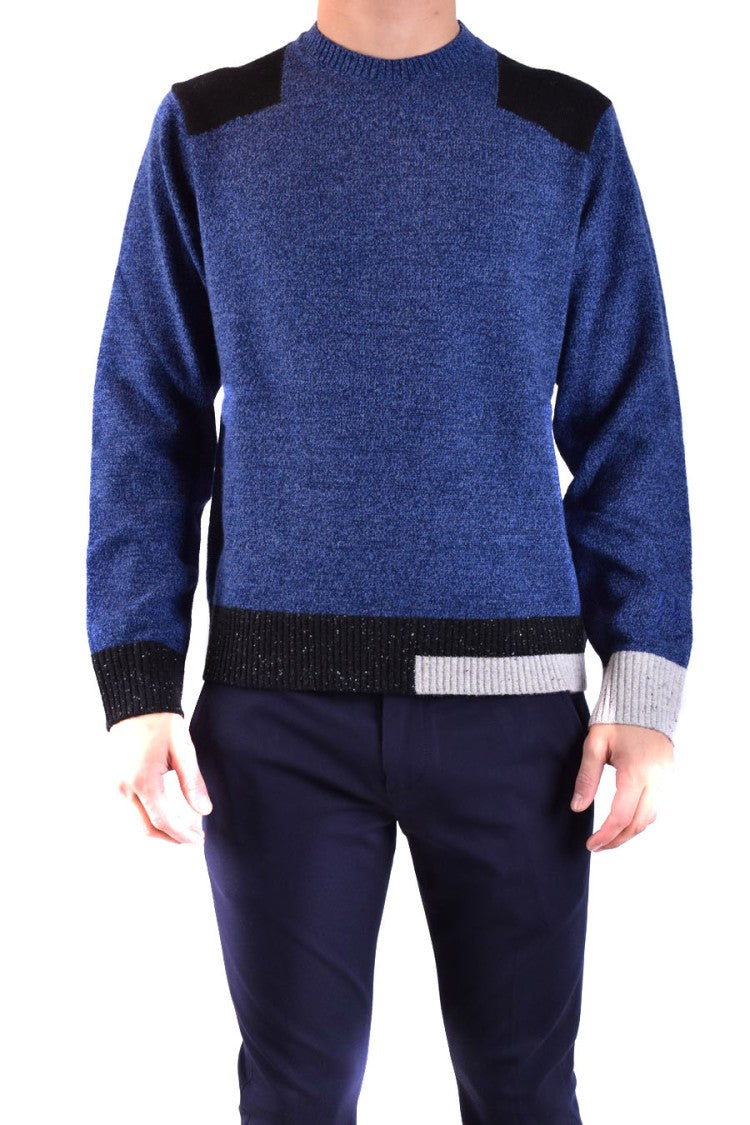 Neil Barrett Textured Blue Knit Sweater Color-Blocked Details