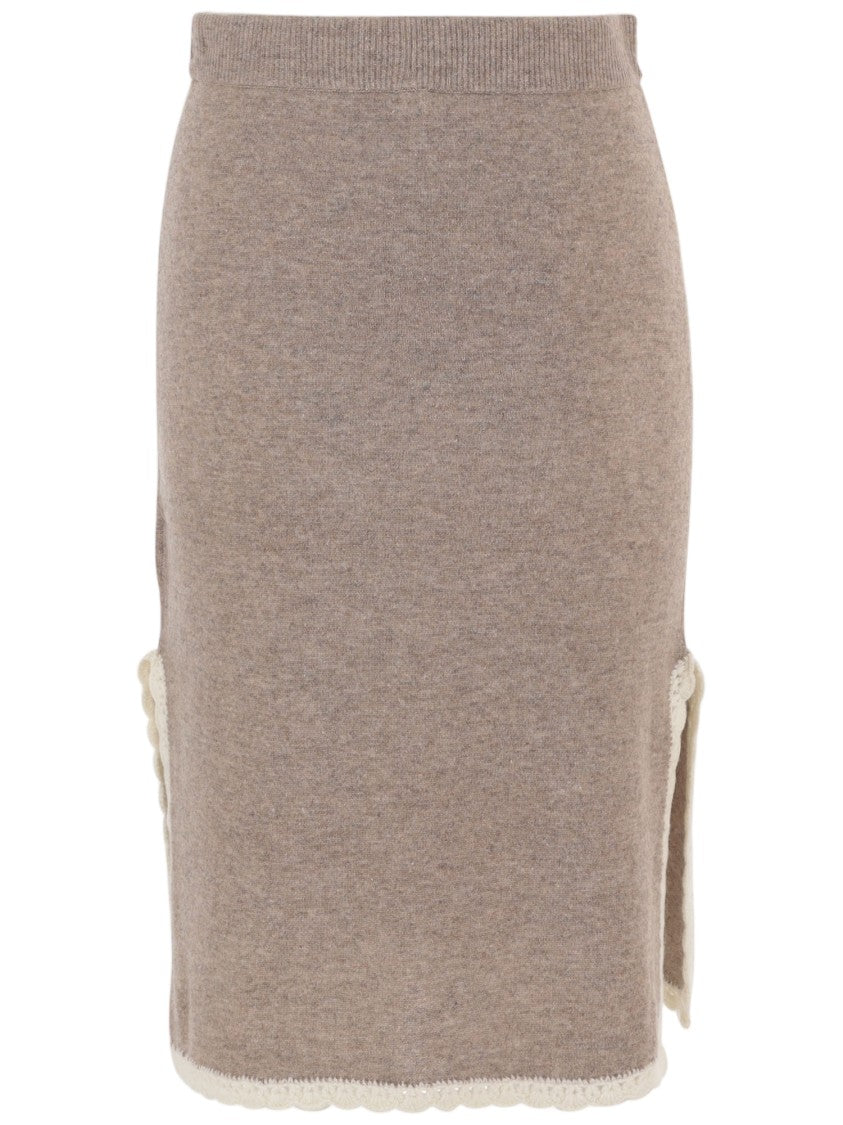 The Garment Beige Como Scalloped-Trim Wool-Cashmere Midi Skirt