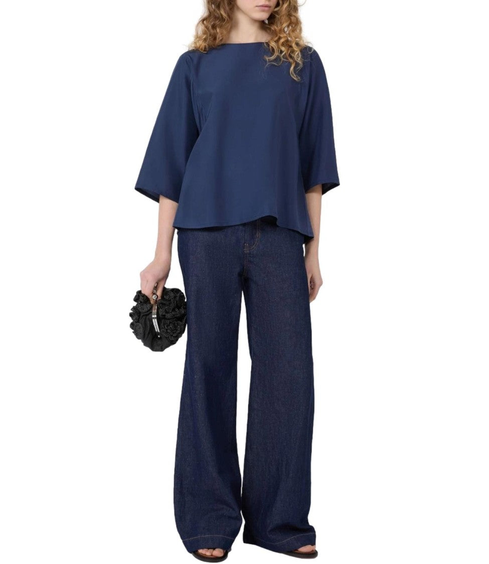 Max Mara Blue Wkdfastoso Linen Knit Sweater