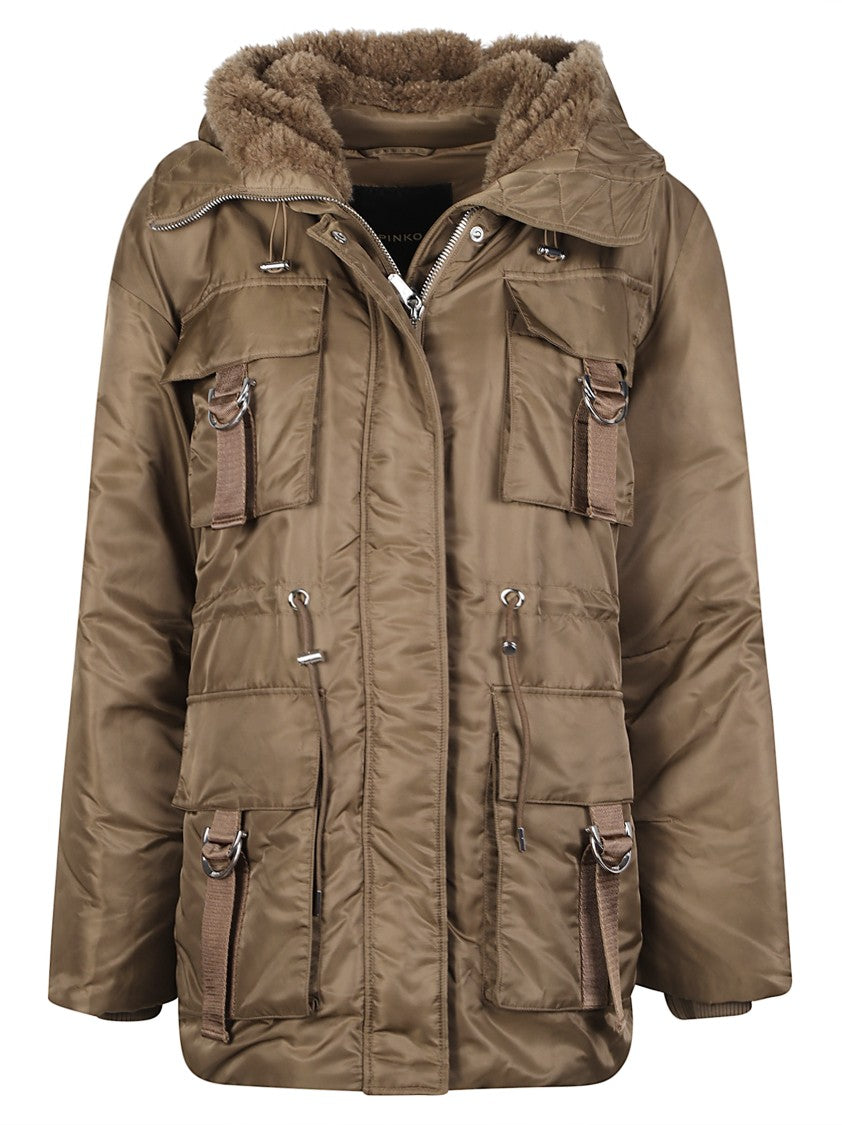 Pinko Passito Short Polyamide Plush Hooded Padded Jacket
