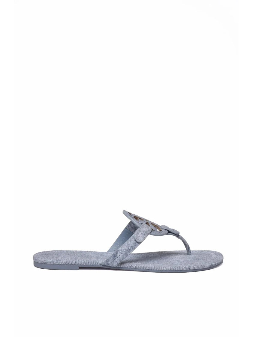 Tory Burch Light Blue Leather Denim Flip-Flop Sandal