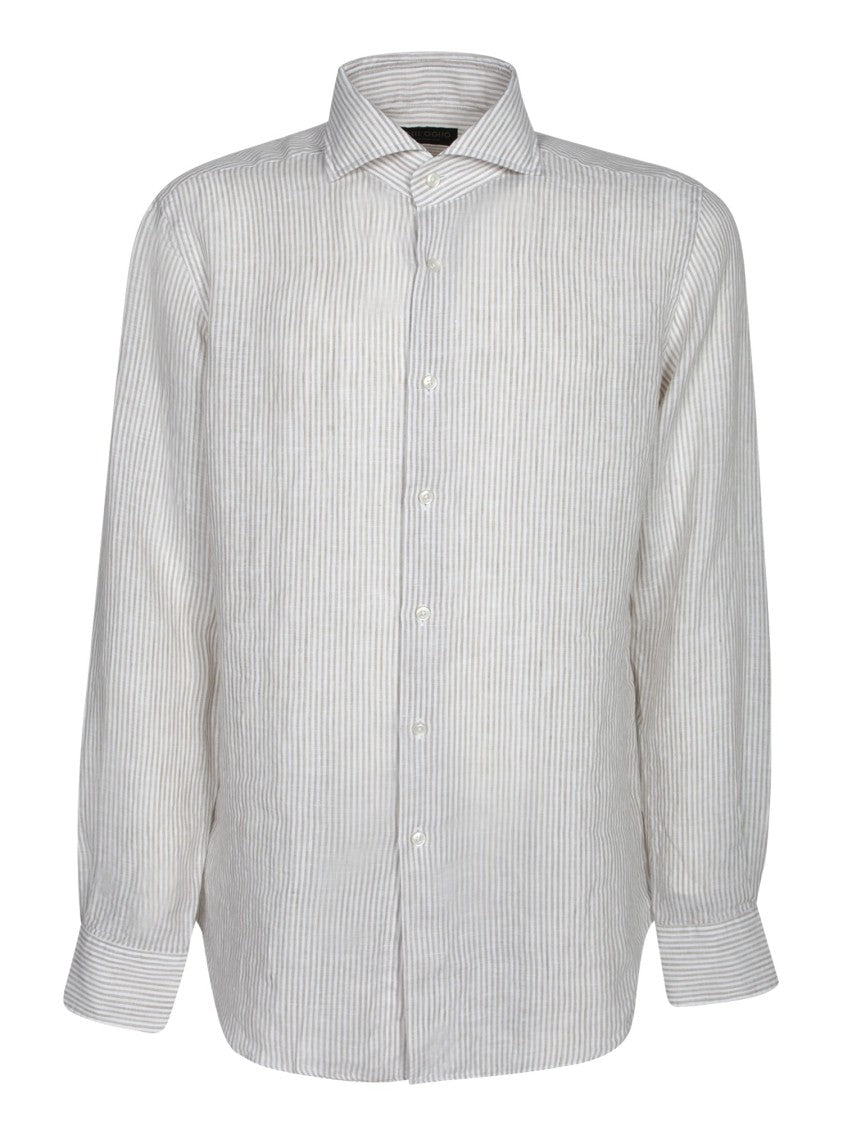 Dell'oglio Linen Button-Down Shirt With Subtle Stripes