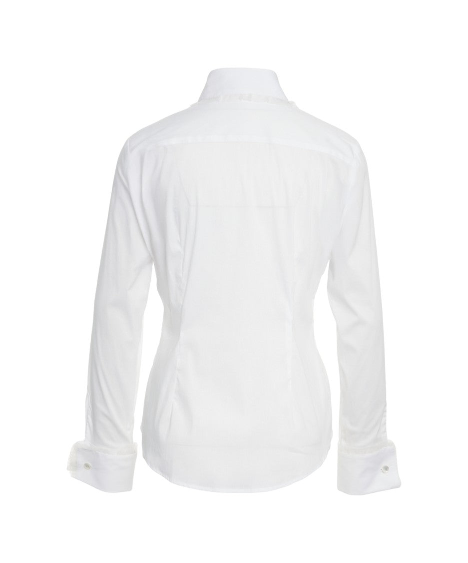 Himon's Tulle-Trimmed Blouse With Classic Collar And Tailored Fit