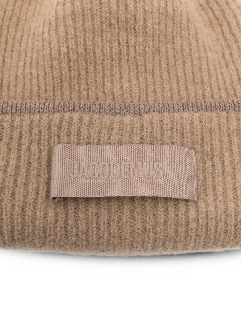 Jacquemus Ribbed Knit Folded Cuff Silk Nylon Beanie Hat