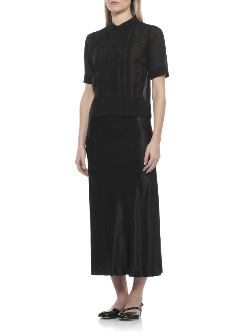Maison Margiela Taupe Grey Satin Midi Skirt With Distinctive Four Stitches