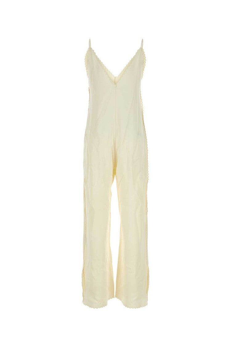 Jil Sander Ivory Satin Jumpsuit With Deep V-Neckline