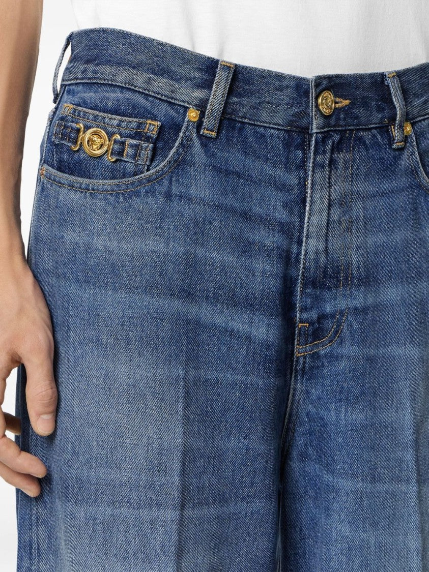Versace Classic Straight-Leg Jeans With Gold-Tone Accents