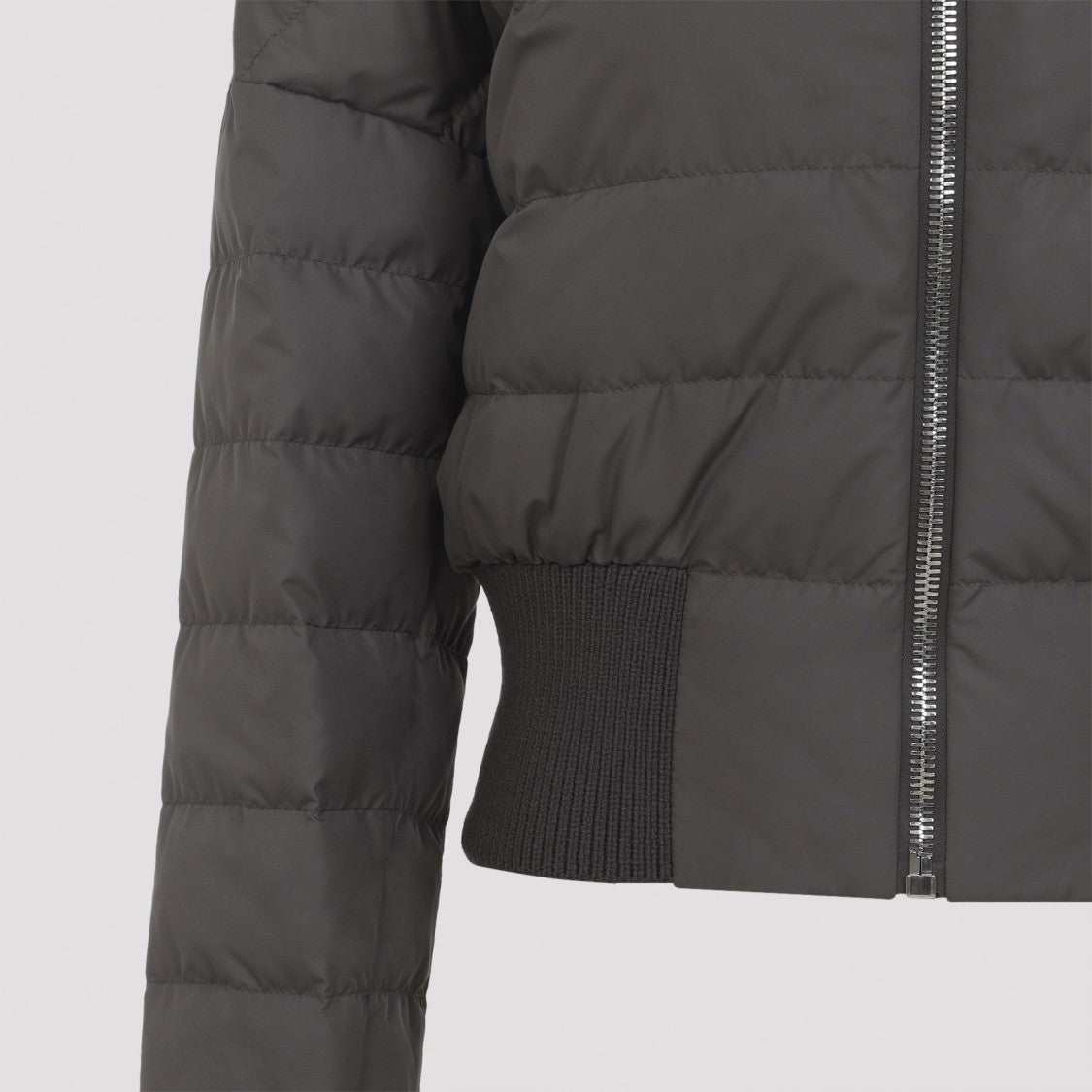 Moncler X Rick Owens Cropped Black Down Coat With High Turtle-Neck And Zipper Detail