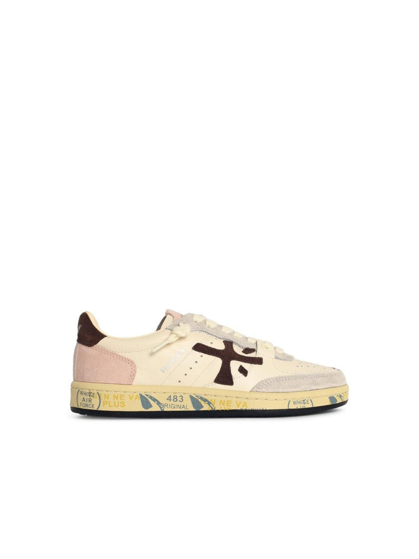 Premiata Ivory White Leather Blend Sneakers With Suede Accents