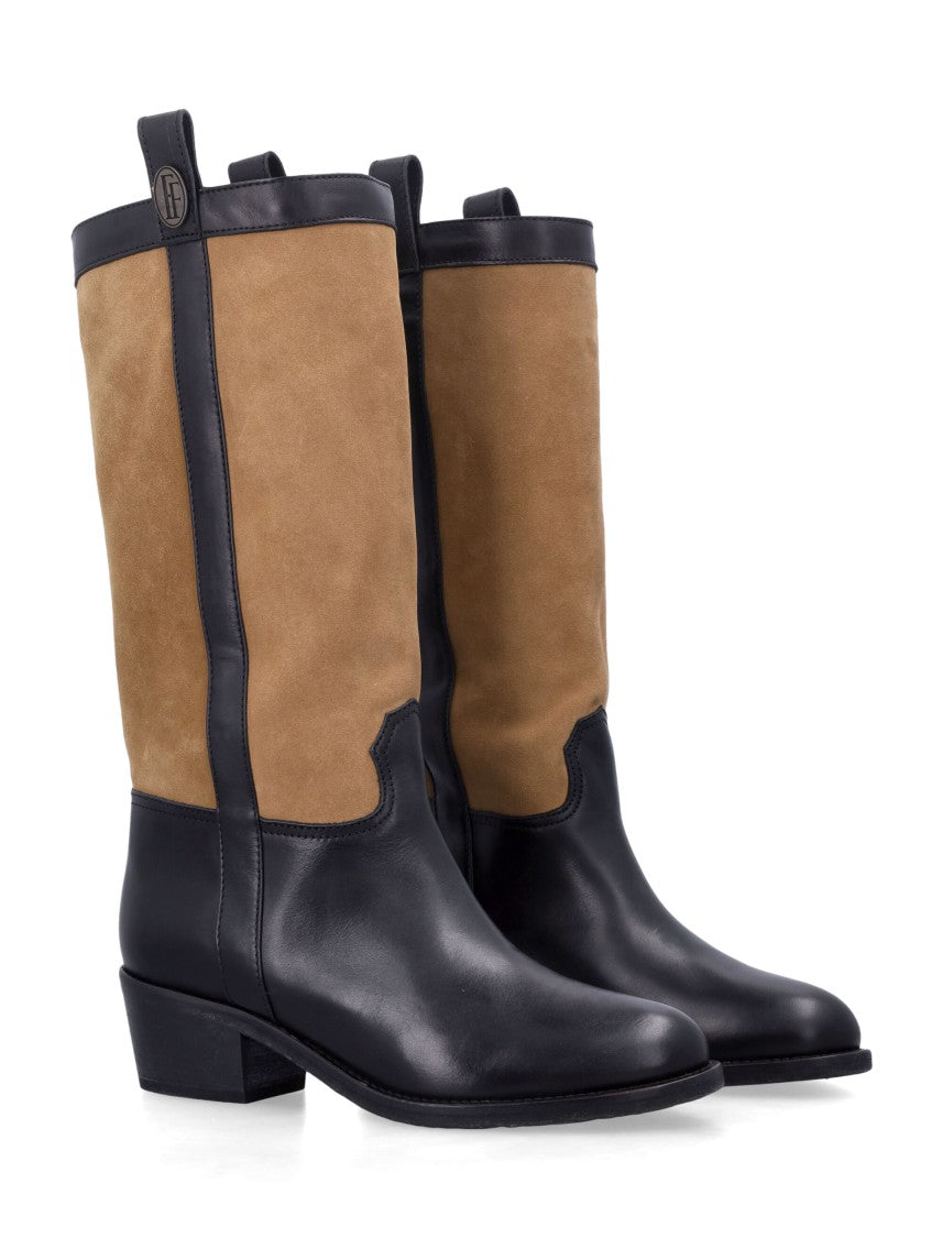 Fortela Bi-Color Mid-Calf Boots With Smooth Leather And Suede Design