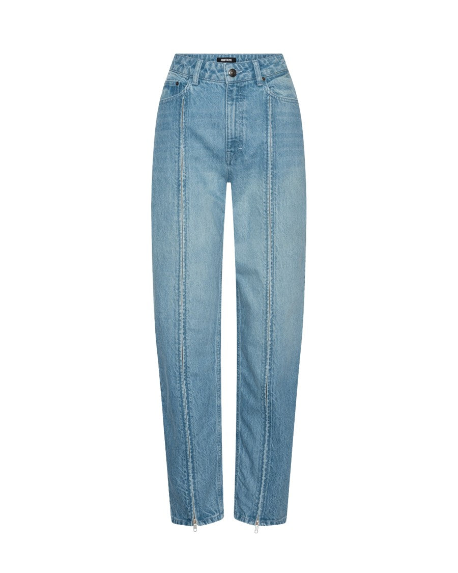 Rotate High-Waisted Zipper Seam Organic Cotton Straight-Leg Jeans