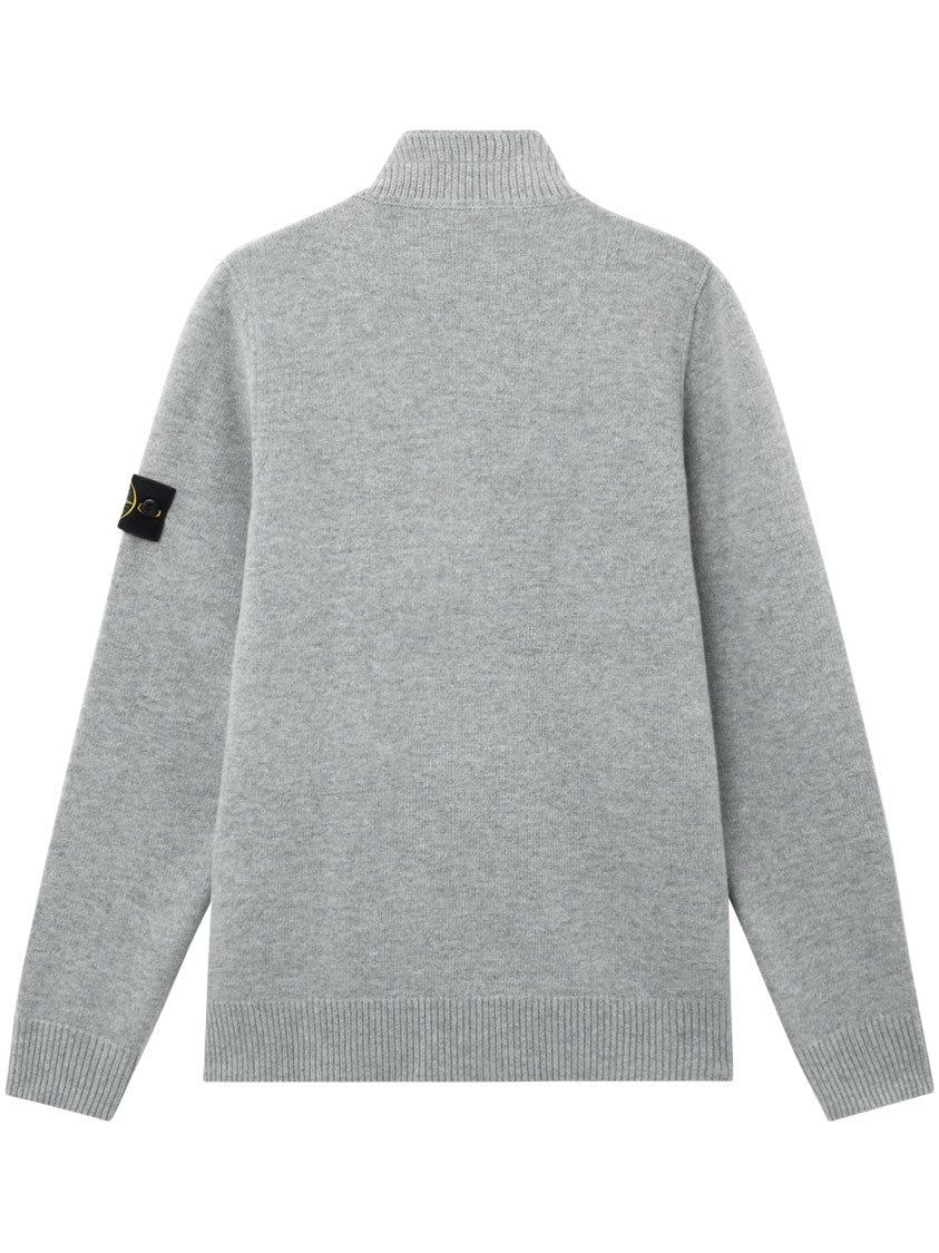 Stone Island Light Grey Ribbed High-Collar Wool Sweater